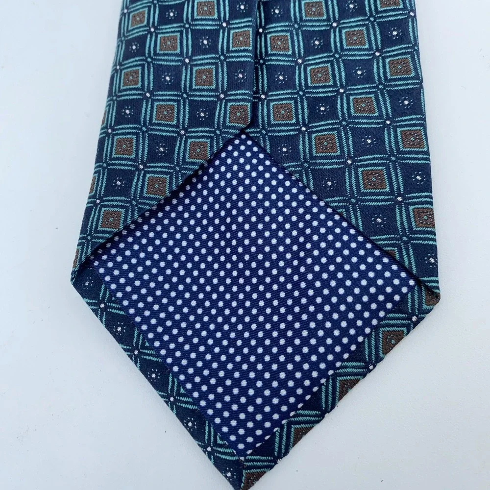 Eton Tie Mens One Size Navy Brown Patterned Silk Professional Necktie Italy Made